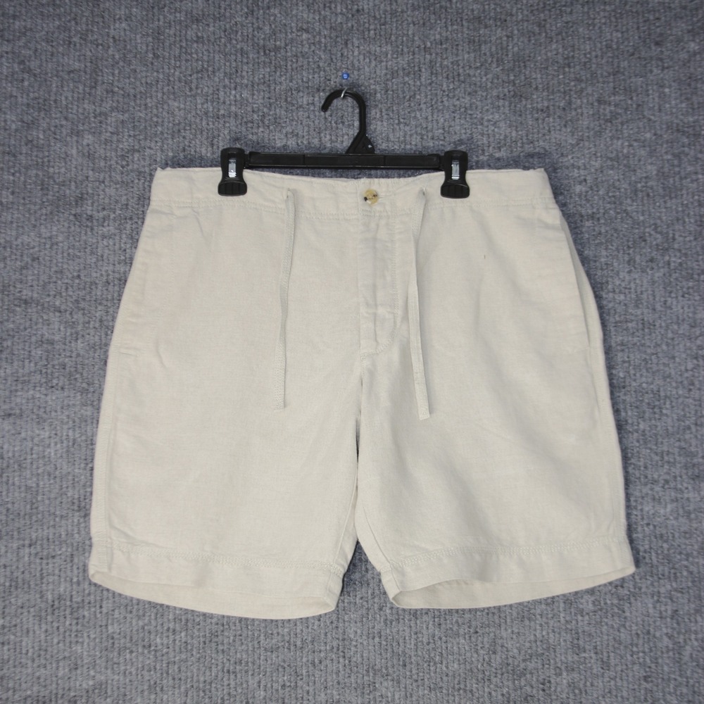 Banana Republic Linen Cotton Shorts Mens 36 Beige Flat Front Drawstring Summer